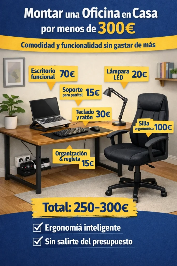 Cómo montar una oficina en casa con menos de 300€ (Guía 2026)