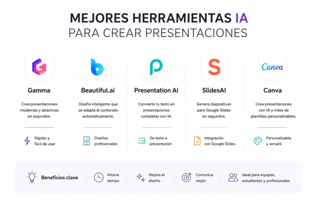 Mejores herramientas de IA para crear presentaciones en minutos (2026)