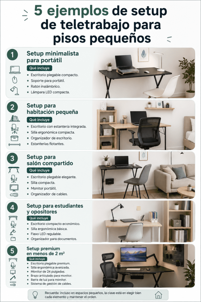 Infografía sobre setup de teletrabajo para pisos pequeños