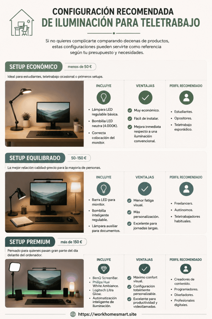 infografía sobre iluminación recomendada para teletrabajo