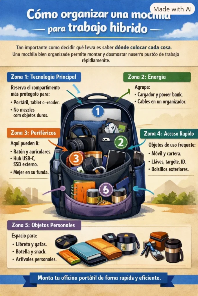 Cómo organizar una mochila de trabajo híbrida