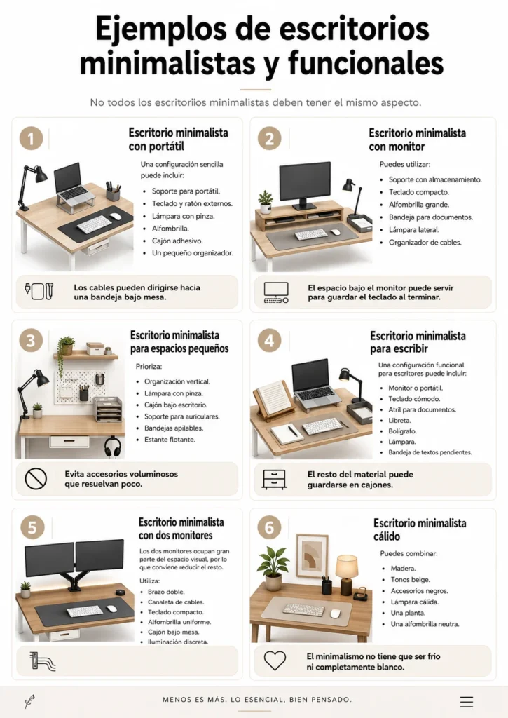 Ejemplos de escritorios minimalistas y funcionales