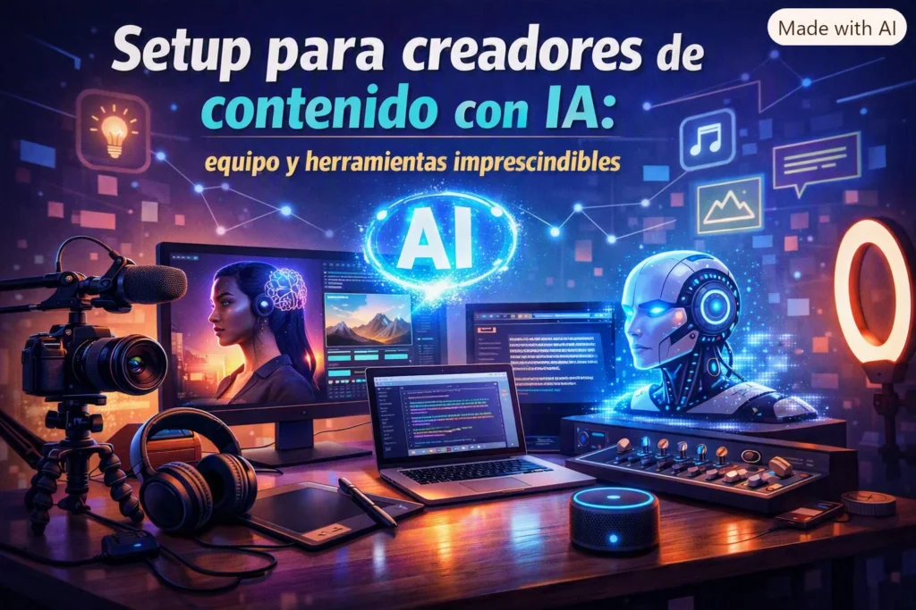 Setup para creadores de contenido con IA: equipo y herramientas imprescindibles