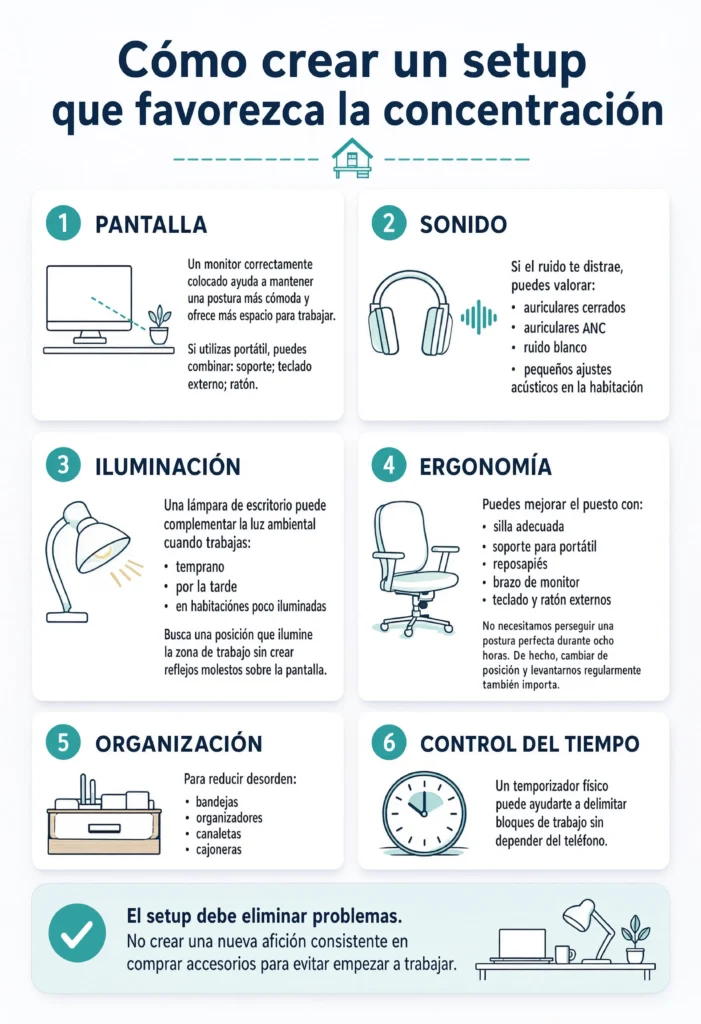 setup para mejorar la concentración y reducir la distracción